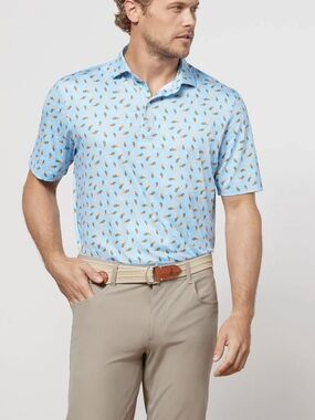 johnnie-O Sky Blue Short-Sleeve Polo with Pineapple Print
